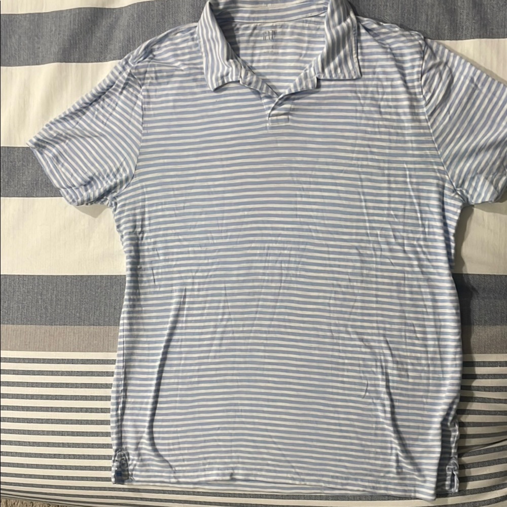 Gap Men's Striped Polo Shirt - Blue and White